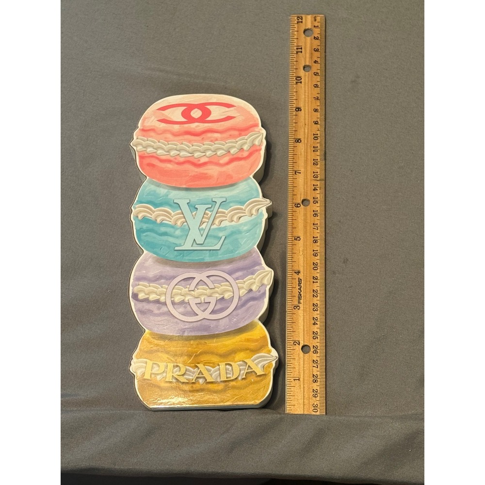 Designer Macaron Stack Wooden Block Sign Luxury Logo Decor Chanel LV Gucci Prada
